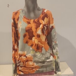 Large Floral Print Crew Neck Sweater In soft shades of Orange And Mint Green